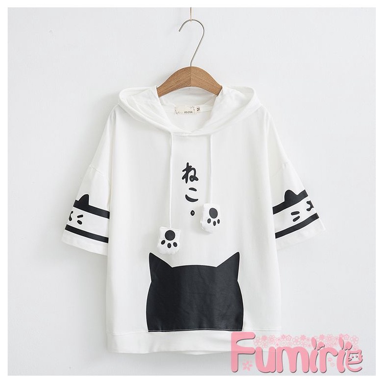 【Fumirie】Ready Kaos Hoodie Jepang Korea Unik Lucu Kucing Kelinci Sailor Seifuku Kawaii Kaos Couple Unisex Kaos Tshirt Kekinian