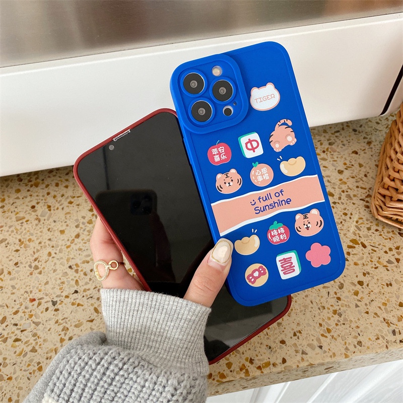 Soft Case Silikon Motif Kartun Harimau Warna Polos Untuk Iphone 7 8 PLUS X XR XS 11 12 13 MINI PRO MAX SE2 SE3