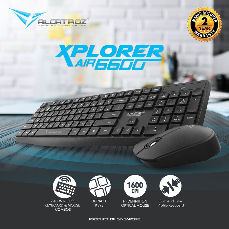 Keyboard Mouse Wireless Combo Alcatroz Xplorer Air 6600 1600CPI