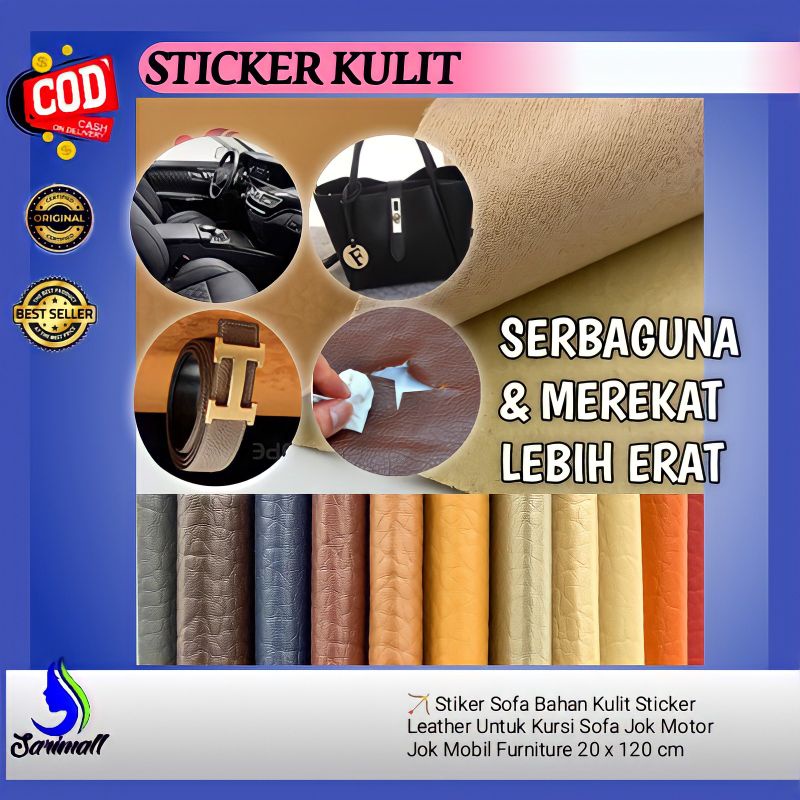 Sticker Stiker Leather Sofa Bahan Kulit Sticker berkualitas import lengket nempel untuk perbaikan Kursi Sofa Jok Motor Jok Mobil Furniture Ukuran 20 x 120 cm Stiker Multifungsi Berkualitas