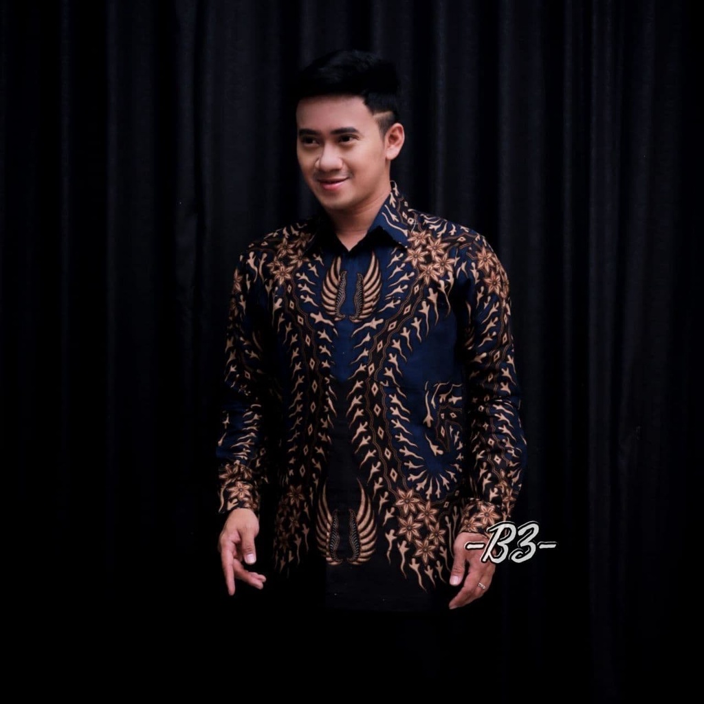 Kemeja Batik Pria Atasan Formal Baju Kerja Motif Unik Lengan Panjang Seragam Kondangan Kantor Hem 02