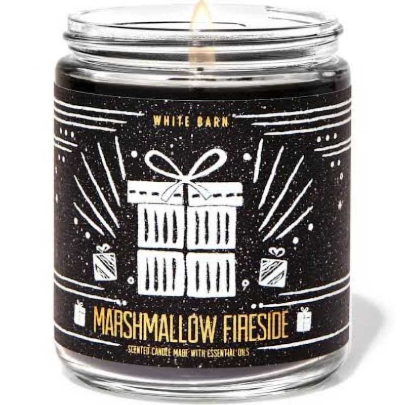 BATH &amp; BODY WORKS BBW MARSHMALLOW FIRESIDE MADE WITH ESSENTIAL OILS WHITE BARN 1 SINGLE WICK SCENTED CANDLE 198 G PENGHARUM RUANGAN