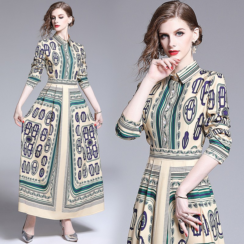 Slim Women Lady Dress Elegant Printed Long Maxi Dress
