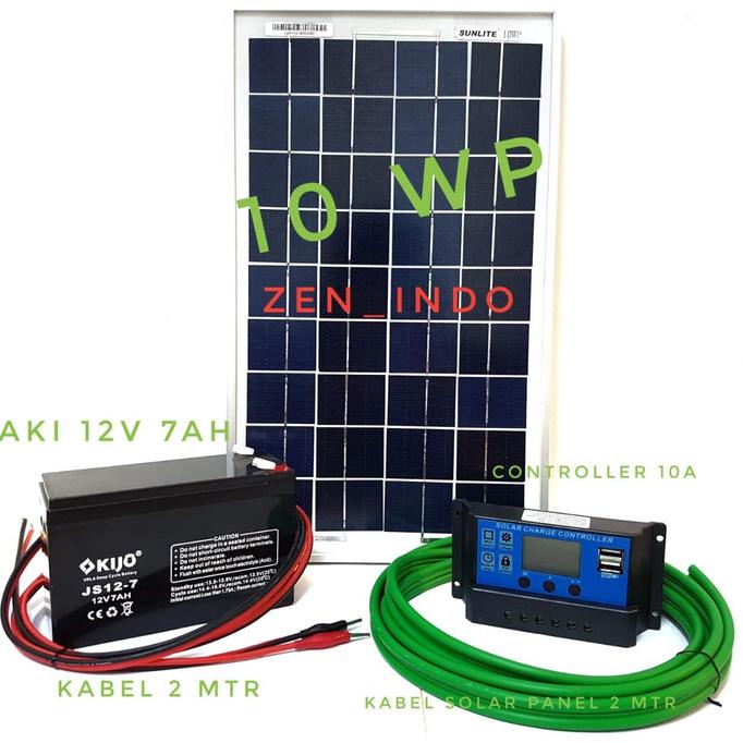 Paket Hemat Solar Panel Surya 10WP, Solar Controller 10 A, Aki 12V 7AH