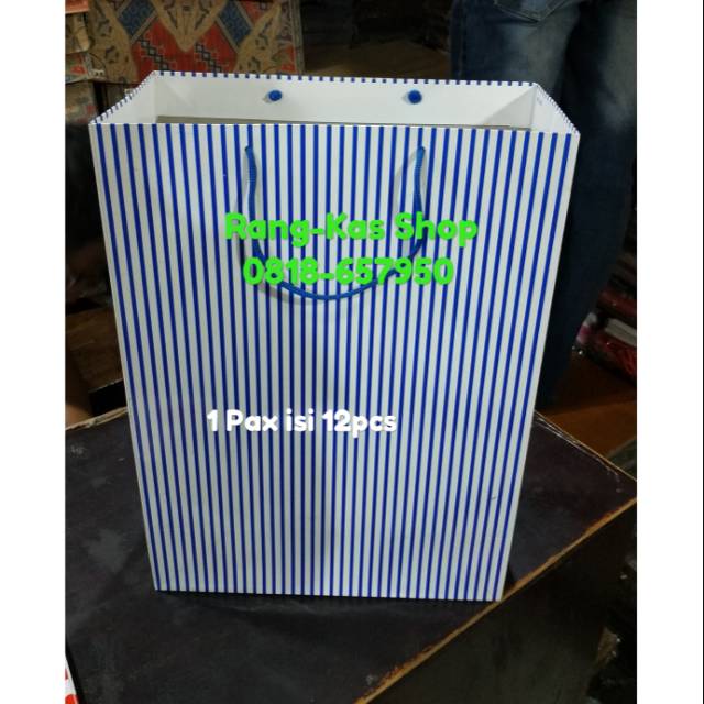 

Paper bag motif Garis biru XL Karton Duplex Laminating Premium