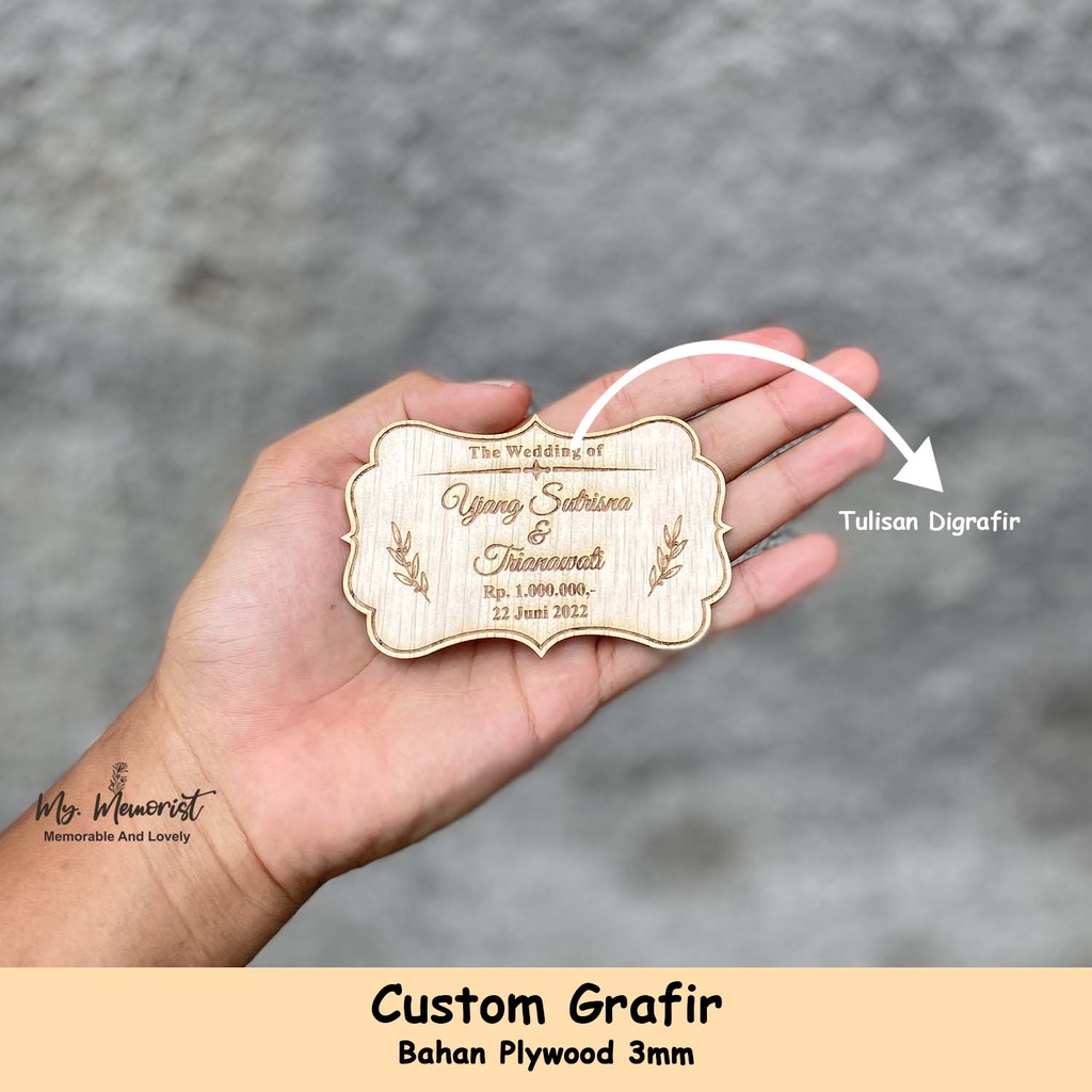 

name tag plywood grafir & laser cutting CUSTOM NAMA / inisial / text /MAHAR/SESERAHAN