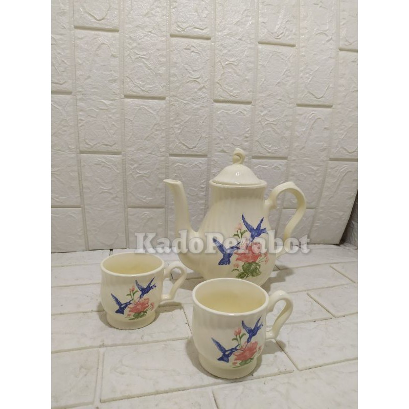 hadiah pernikahan teko murah - teko cantik couple - teko set 2 cangkir