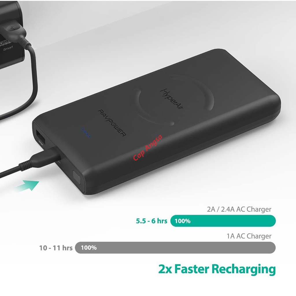 RAVPower RP-PB080 POWER BANK WIRELESS FAST CHARGING 10400mAh HYPER AIR POWERBANK RAV POWER 080