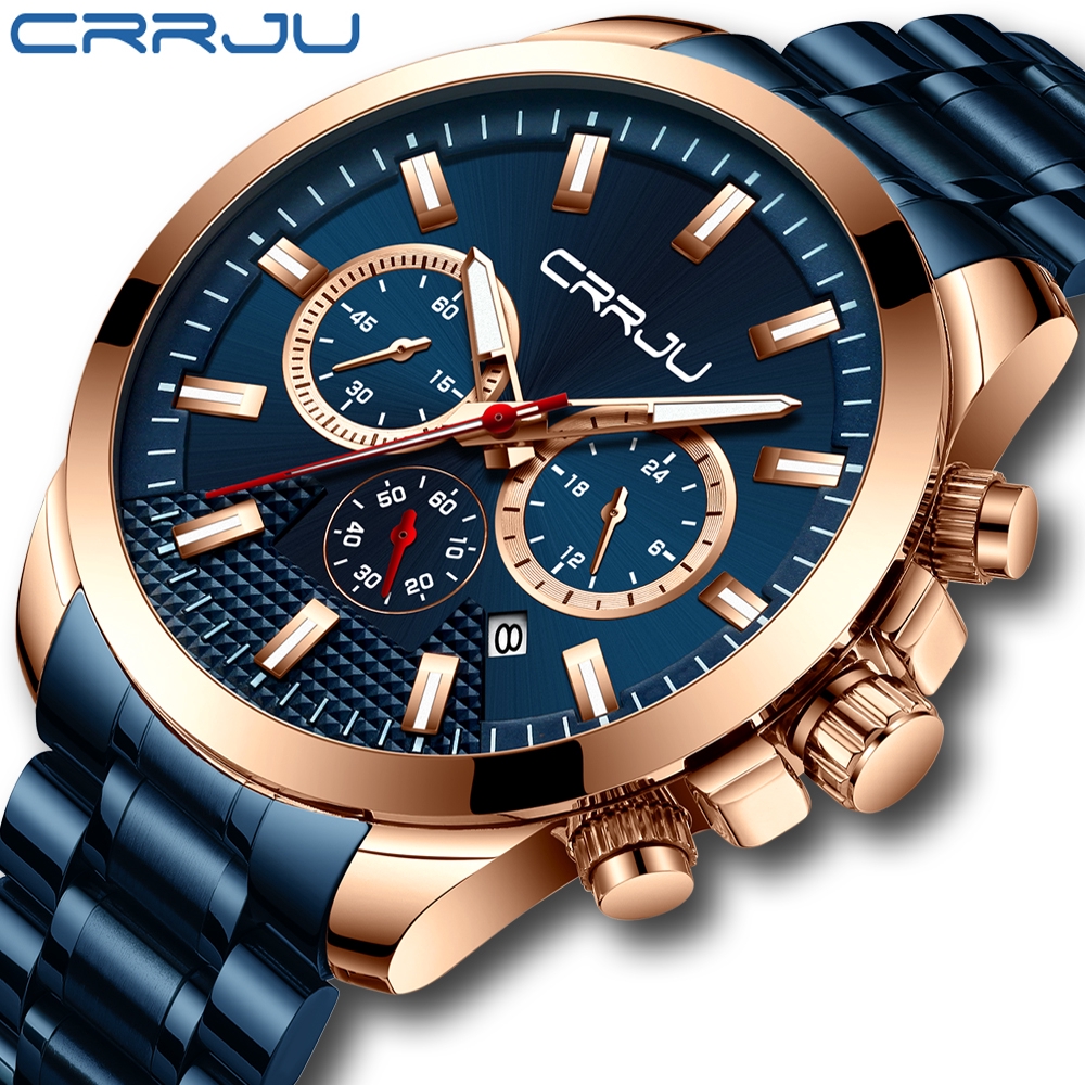 CRRJU 2286 Jam Tangan Quartz Chronograph Klasik Bisnis Anti Air untuk Pria