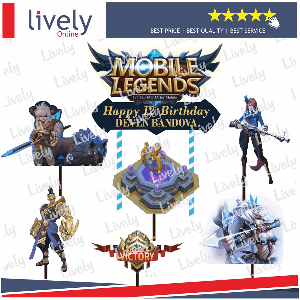 CAKE TOPPER KARAKTER HIASAN KUE HBD HAPPY BIRTHDAY CUSTOM NAMA MOBILE LEGENDS 06 set