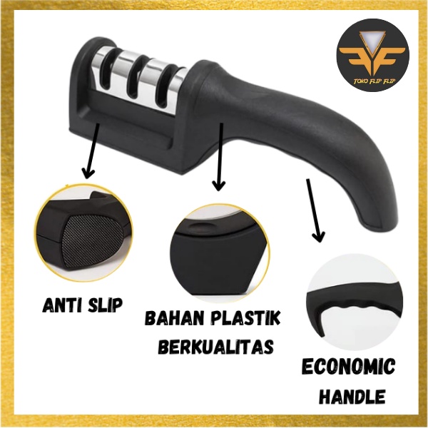 Alat Asahan Pisau Dapur Gunting dengan Triple Head fungsi 3 in 1 Sharpening, Repair, Polish / Knife Sharpener Utensil