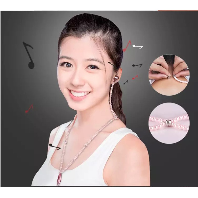 ⚡YZ [COD/Ready]Jewelry Pearl Necklace Earphones W/Mic 3.5mm In-ear Stereo Headphone Headset