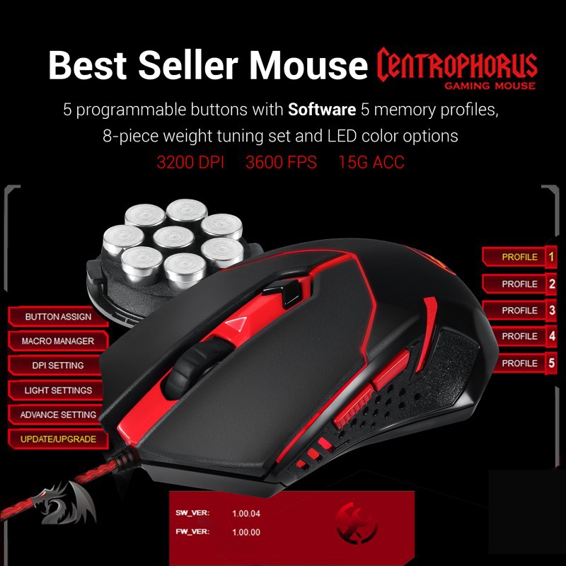 Redragon Gaming Mouse Wired Macro RGB CENTROPHORUS M601-3