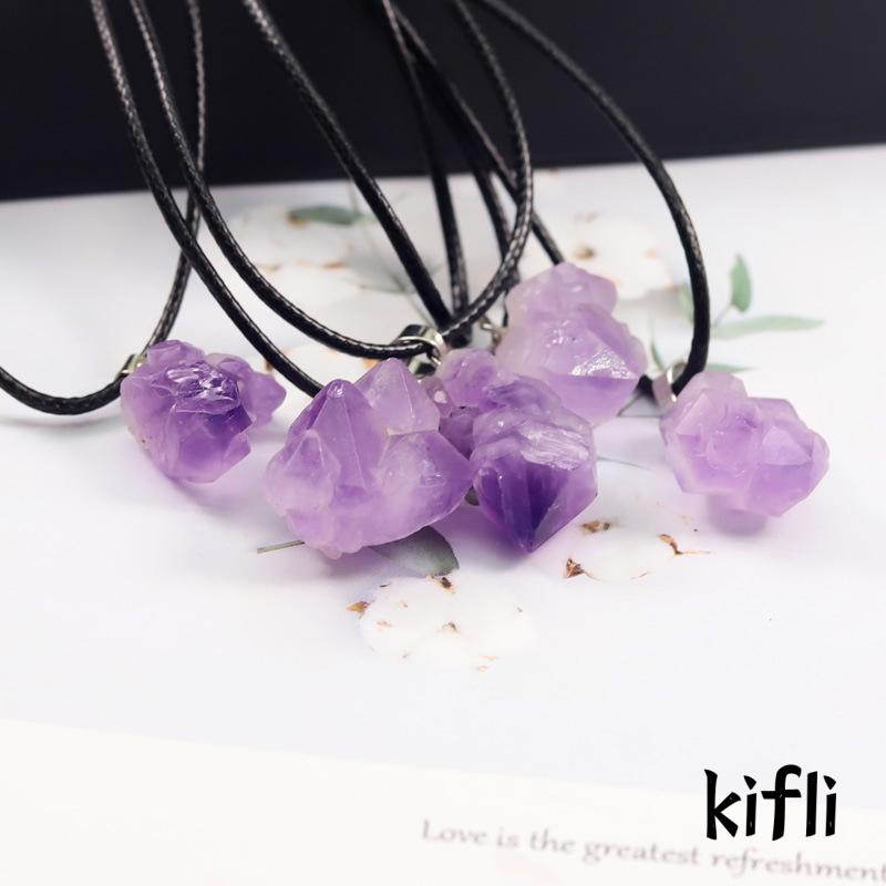 Kalung Liontin Batu Amethyst Kasar Alami DIY Untuk Pria Dan Wanita