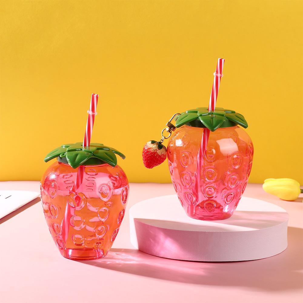 R-FLOWER Strawberry Straw Cup Lovely 500ml Botol Air Minum Teh Susu Kopi