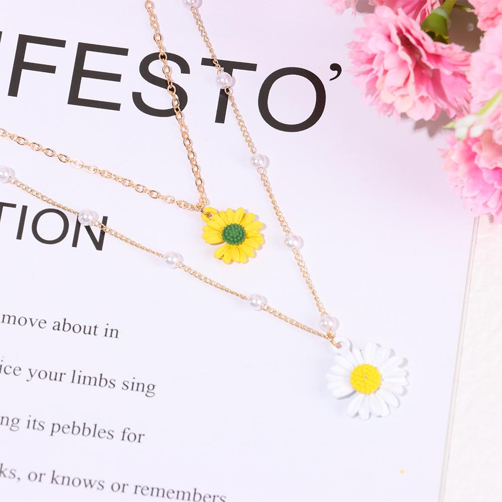 Kalung Bunga Daisy Nanas Bohemian Perempuan Ornamen Kerah Perhiasan Lapis Ganda