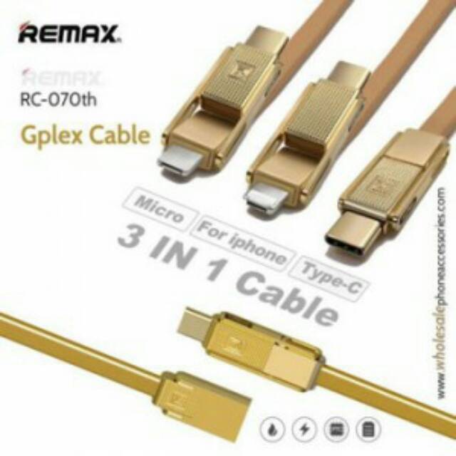 Remax Gplex 3in1 Apple Lightning, Micro, Type C USB Cable 1M RC-070TH