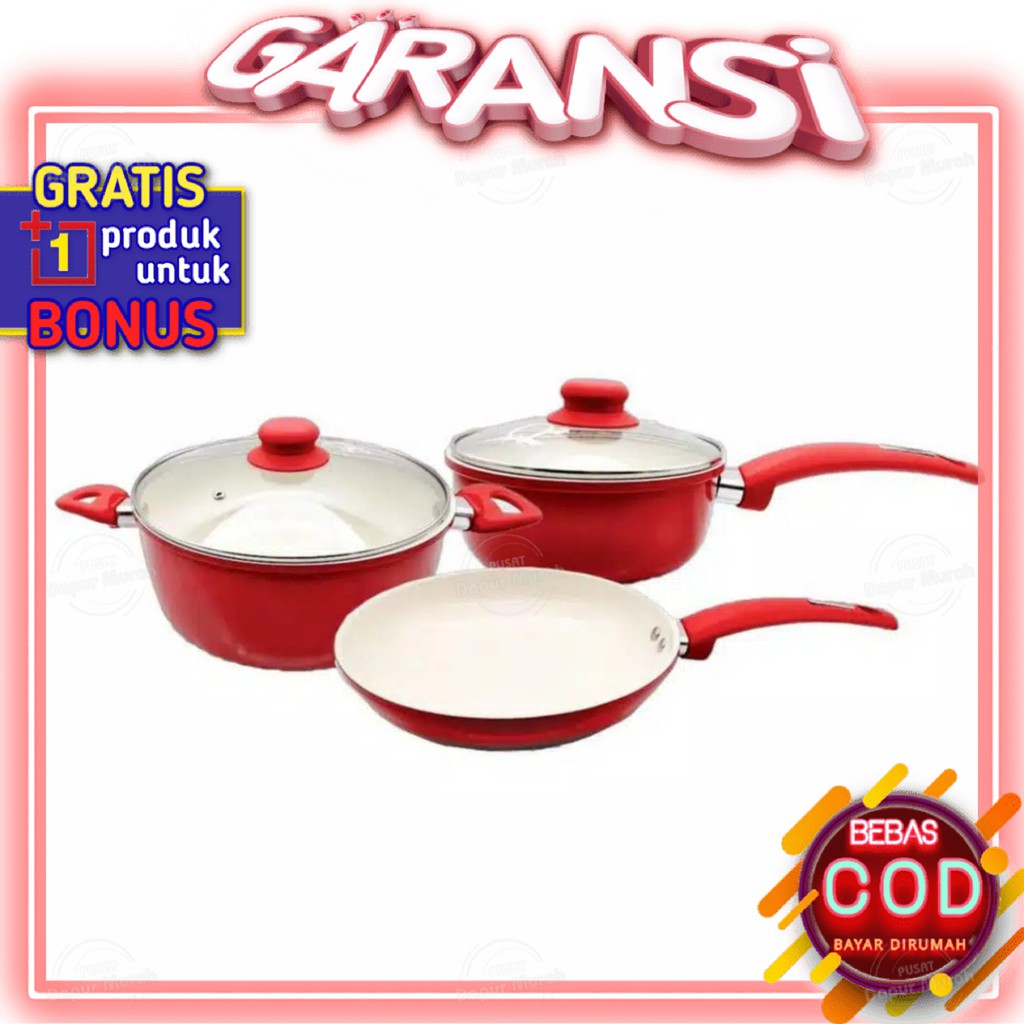 Panci Set 3Pcs Wajan Keramik Anti Lengket Serbaguna