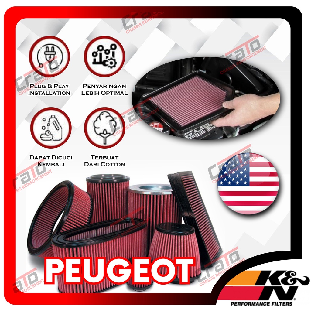 Aksesoris Filter Udara KNN knn K&N USA K&N Panel Filter PEUGEOT 206 1.4L 998-2005 PEUGEOT RC-Z 1.6L 