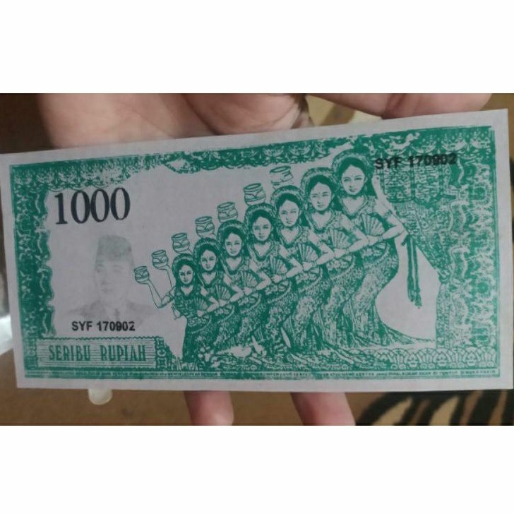 SOUVENIR UANG SUKARNO 1000 TIMBUL SERIMPI 7 - PENARI 7 1964