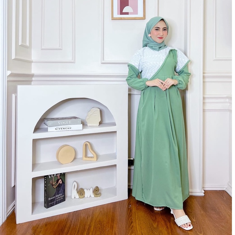 MERISA NERISA DRESS ITYCREPE MIX BROKAT DRESS REMAJA TERBARU FASHION MUSLIM MUSLIMAH