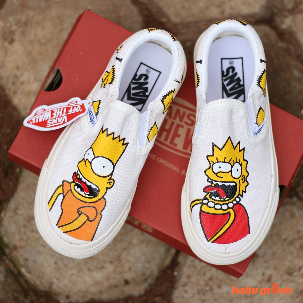 PROMO BEST QUALITY Sepatu Anak Vans Slip On KIDS Bart Lisa White, Tapak Gum Outsole Anti Slip, Import Premium