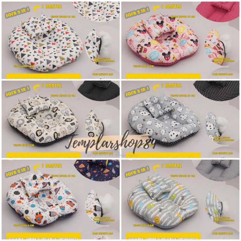 Cod 2 in 1 sofa bayi/ baby launger free bantal mahkota bayi motip triangel