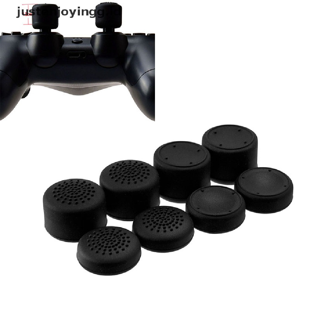 // justenjoyingg.id //  8pcs Black Silicone Thumb Stick Grip Cover Caps For PS4 Game Analog Controller ~