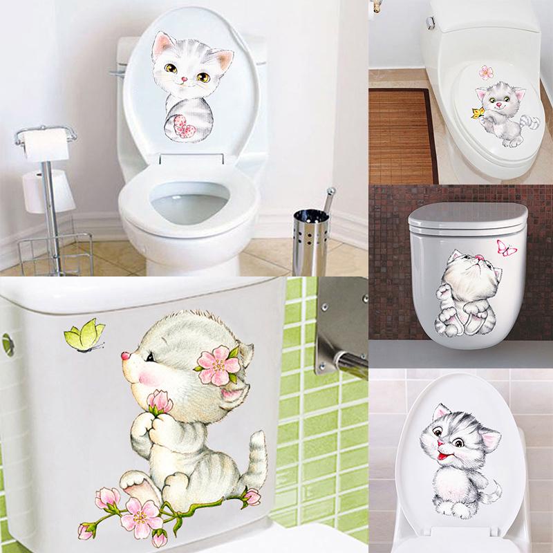 Simulasi Kucing Toilet Kulkas Stiker Dekorasi/Removable Wall Stickers Decoration/Kartun Lucu Kitten Stiker Decor/Tahan Air Self-Adhesive Kamar Mandi Stiker Decor