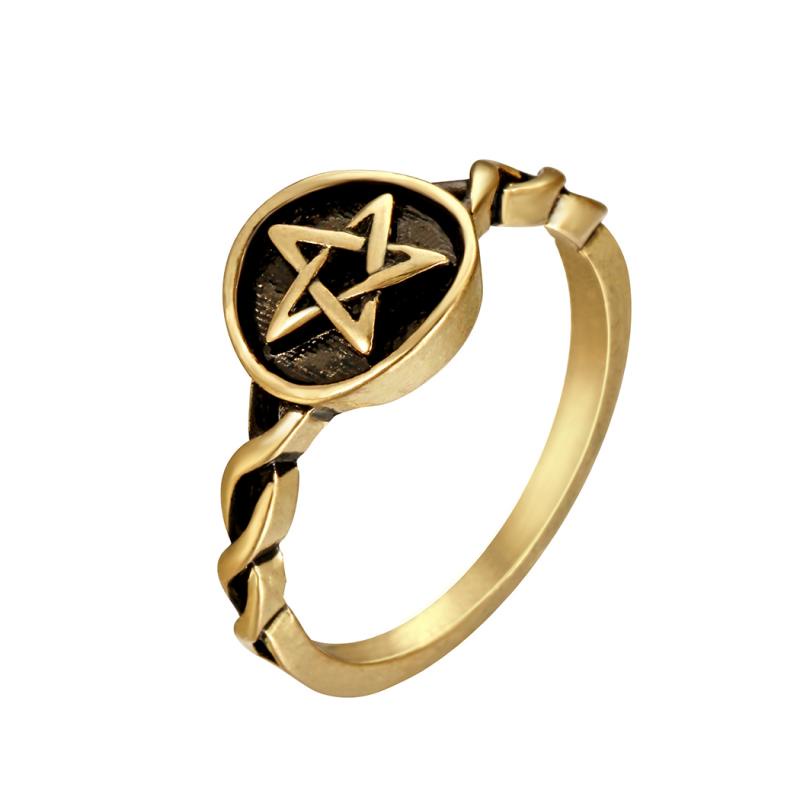 Cincin Desain Pentagram Gaya Nordic Retro Punk Eropa Untuk Pria Dan Wanita