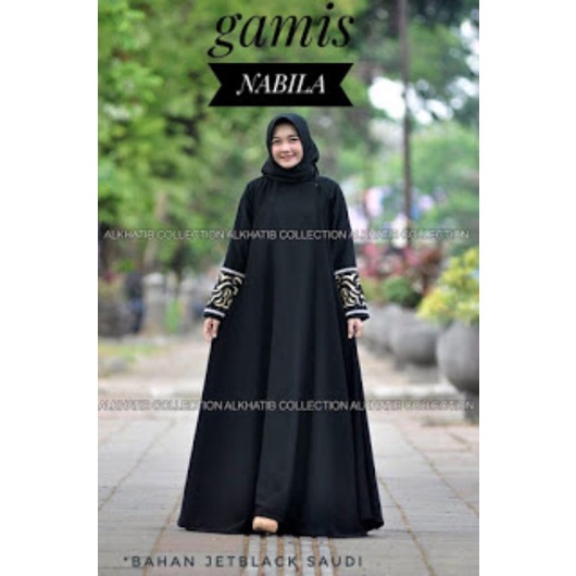 ALKHATIB COLLECTION ABAYA GAMIS JUBAH MOTIF NABILA BAHAN JETBLACK SAUDI BUSUI