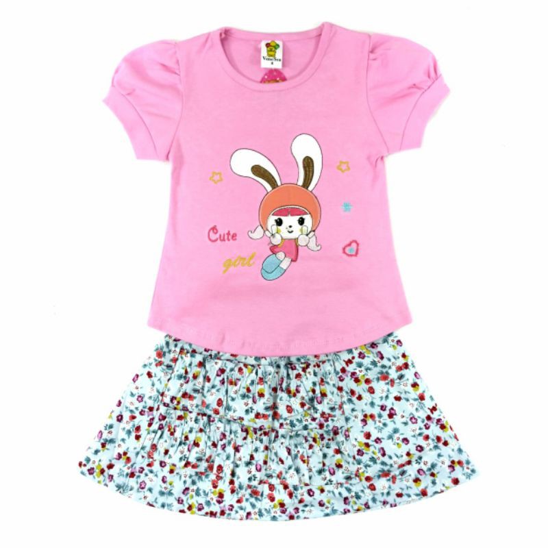 SETELAN FASHION ANAK PEREMPUAN 2-6 TAHUN MOTIF ROK RABBIT GIRL (Sr.247)