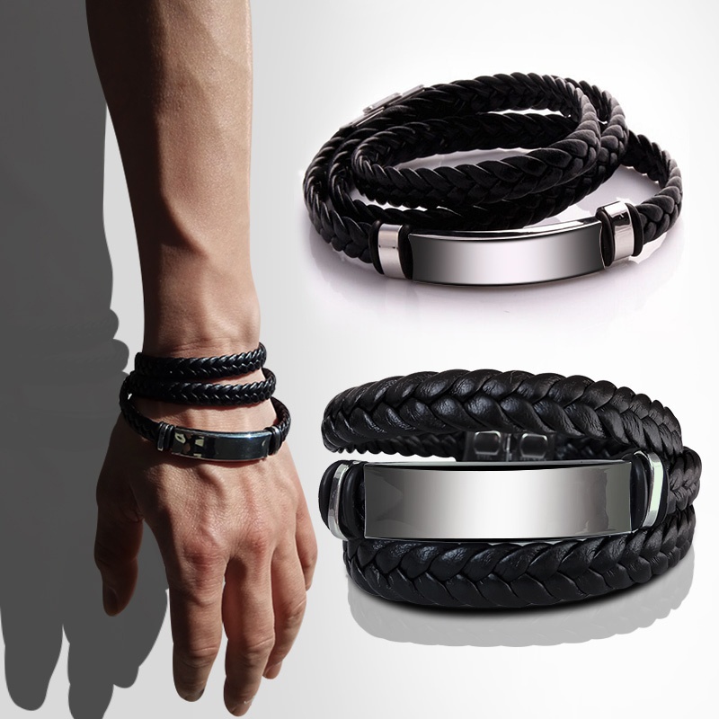Gelang Multilayer Bahan Kulit Gaya Retro Hip-hop Untuk Pria