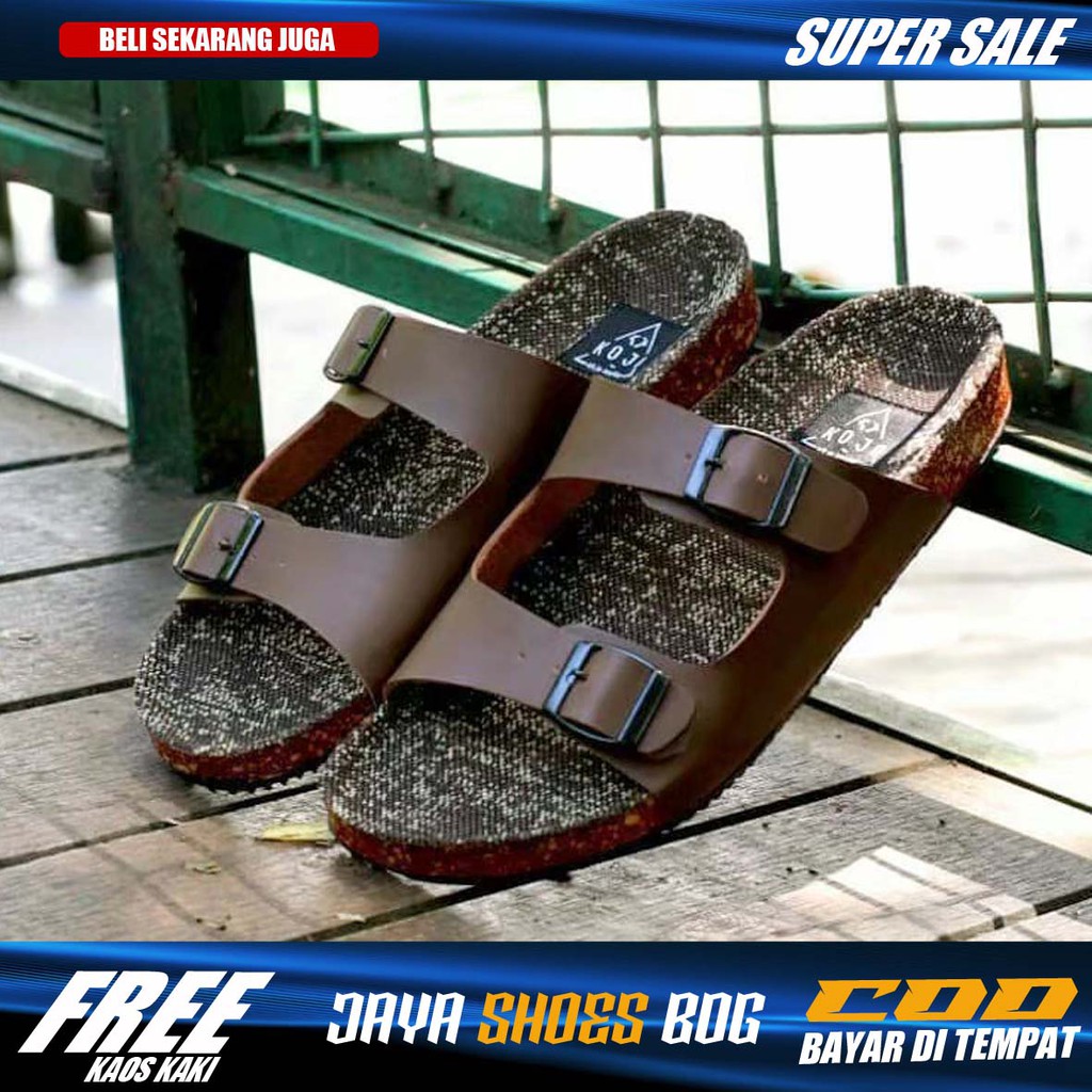 SANDAL CASUAL PRIA KULIT SINTETIK DUA STRAP ORIGINAL ANTI SLIP BAHAN BERKUALITAS