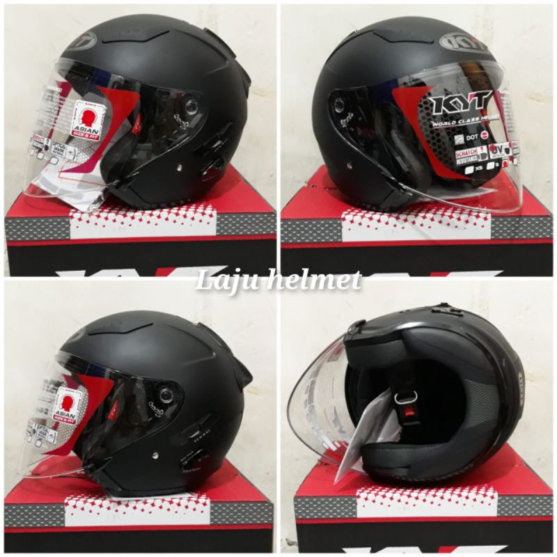 helm kyt galaxy flat R double visor flat solid hitam doff original