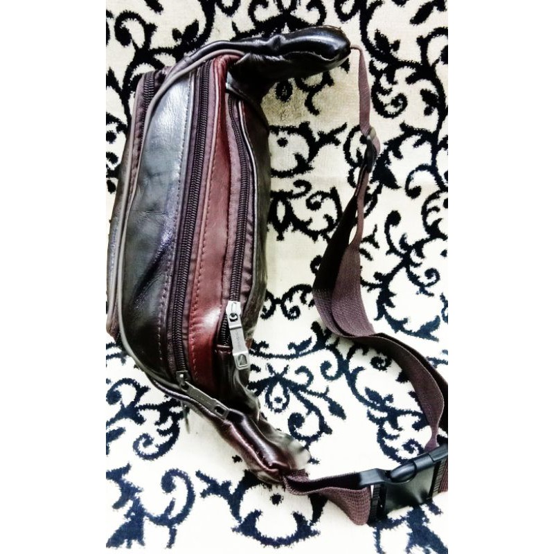 Tas Selempang Bahan Kulit asli / Waistbag Pria Bahan Kulit Asli Termurah / Garansi 100% Kulit asli