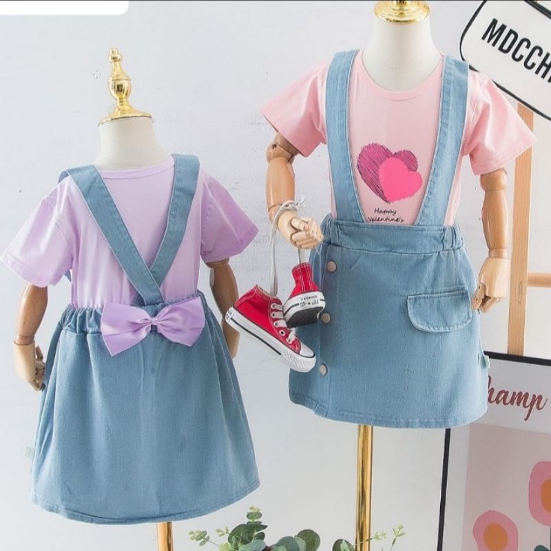 ROK JEANS PENDEK ANAK SETELAN KAOS USIA 6BULAN - 1 TAHUN IMPORT