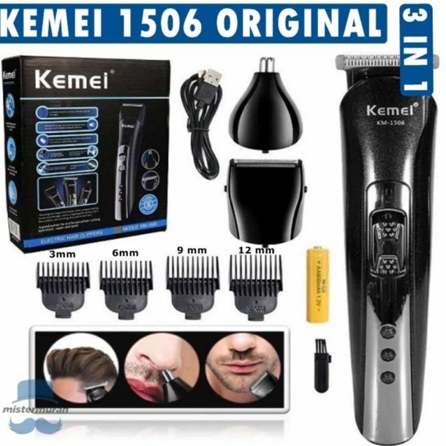 KEMEI 1407 ALAT CUKUR 4 IN 1 RAMBUT, JENGGOT KUMIS BULU HIDUNG ORI