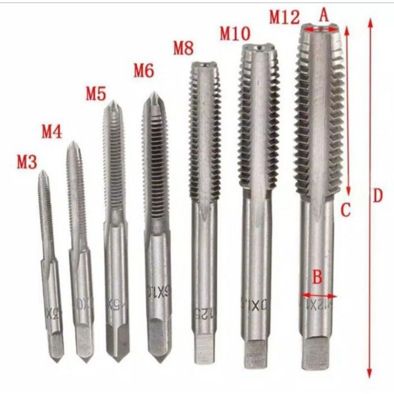 7pcs Hand Tap Set M3-M12 - Hand Tap Pembuat Drat Baut