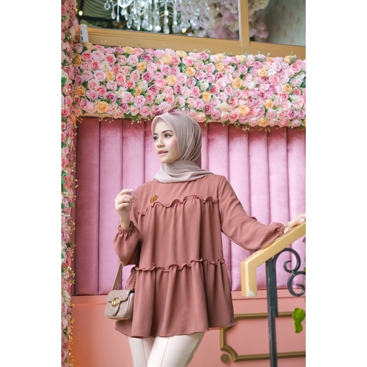 Ounadoutfit Naura blouse wanita rampel casual cantik muslimah murah polos / atasan cringkle / baju rample wanita / kemeja polos muslim