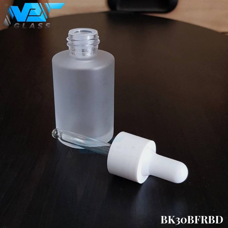 botol pipet kaca 30ml bahu datar frosted natural bening