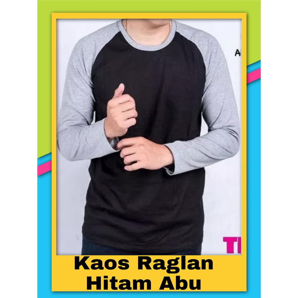 Kaos Raglan Hitam-Abu - Raglan Lengan Panjang - Kaos Raglan Hitam - KAOS RAGLAN POLOS