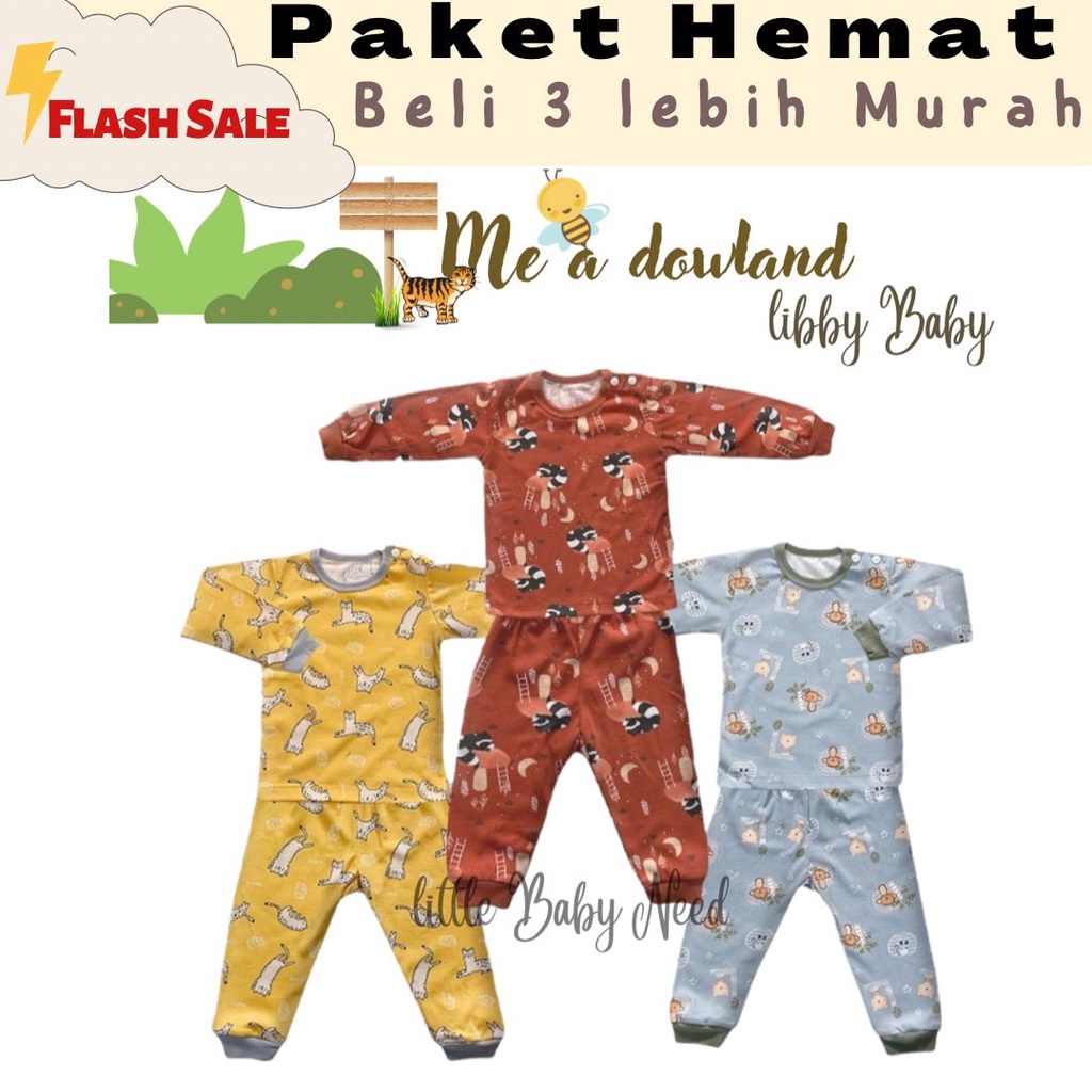 LIBBY BABY PAKET HEMAT ISI 3 BAJU BAYI KAOS OBLONG ANAK LENGAN PANJANG CELANA PANJANG LAKI LAKI PERE