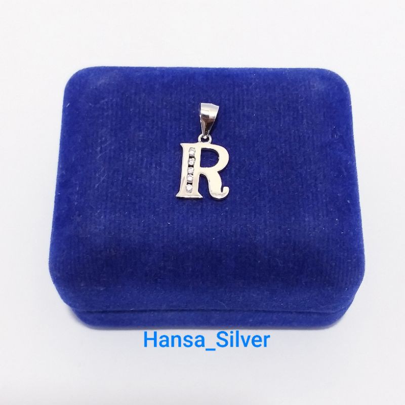 Liontin Huruf R Perak Asli Silver 925 Lapis Emas Putih