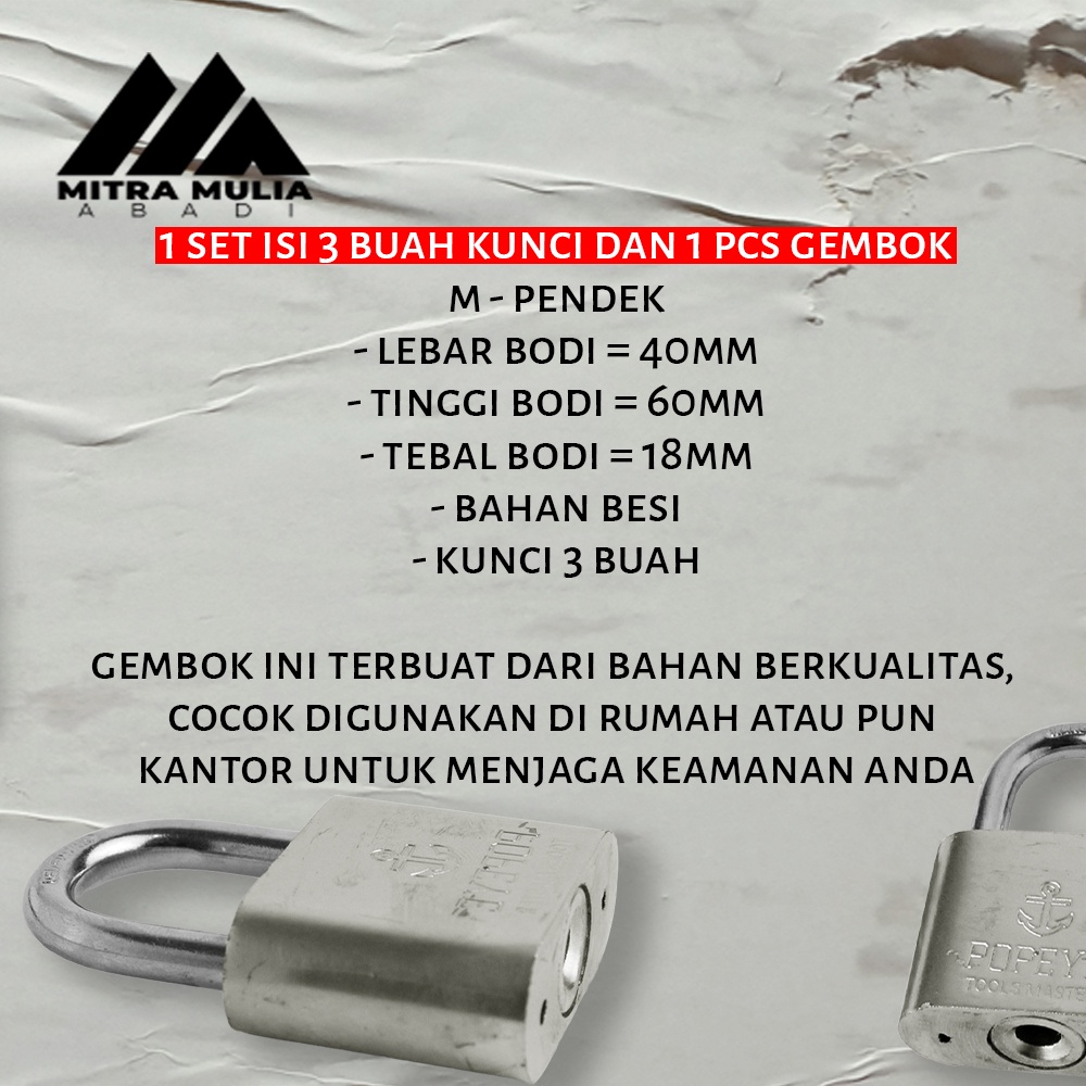 Kunci Gembok Rumah 40 M l Leher Pendek l Iron Pad Lock | gembok rumah