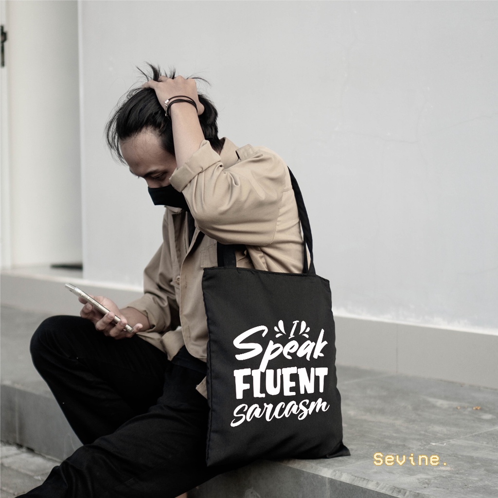 Sevine Totebag Tas Wanita Tote bag Resleting Girl Quotes Black Series Hitam - TQ7