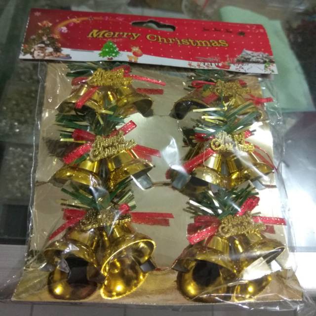 SATU SET HIASAN POHON NATAL BENTUK LONCENG SEPASANG MERRY CHRISTMAS ISI 6 PCS - DEKORASI RUMAH MURAH