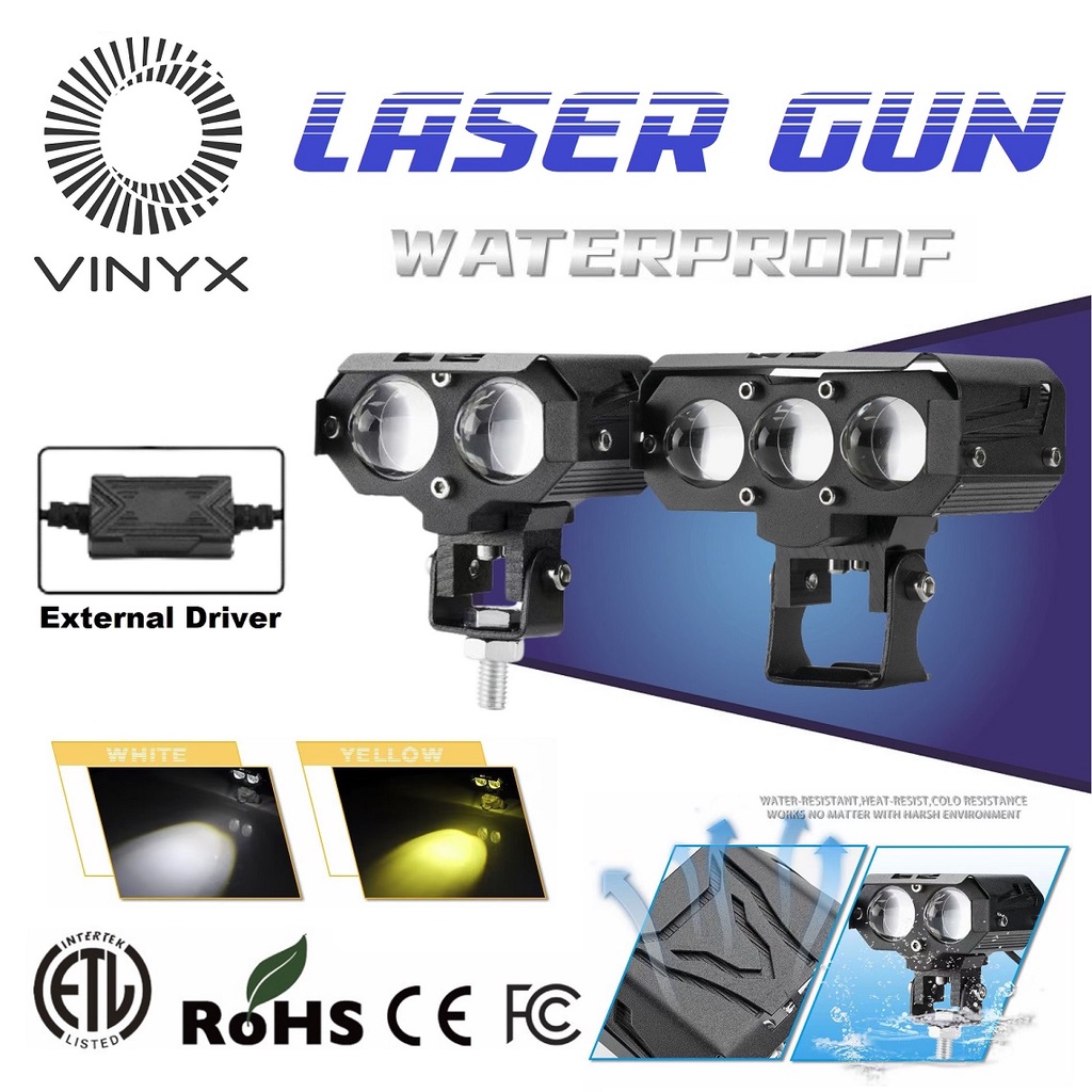 Lampu Tembak Sorot LED Laser Gun SQL2 SQL3 SQL 2 3 Mata D2 Mobil Motor Warna Putih Kuning CSP Lasergun