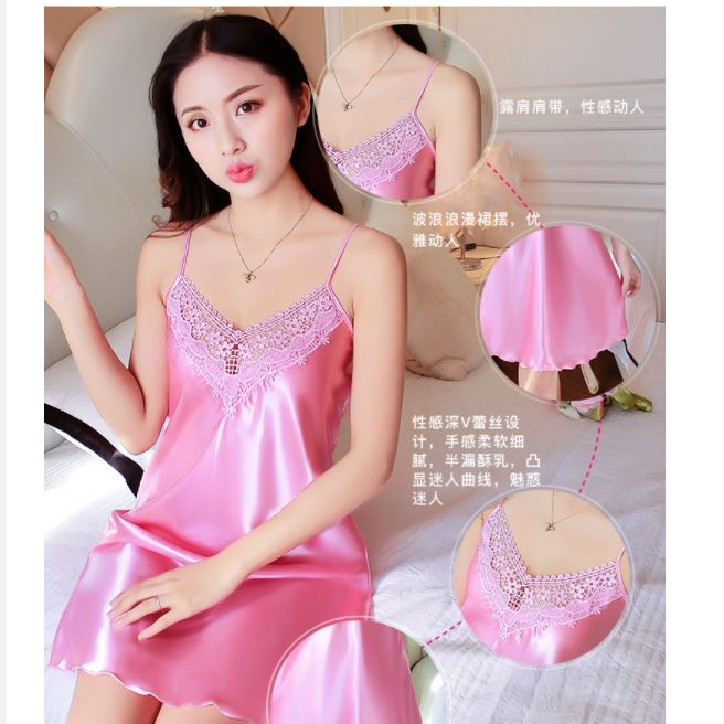 Miss H ~ 154 Dress Lingerie Seksi Wanita Bahan Licin Baju Tidur Tanpa Lengan