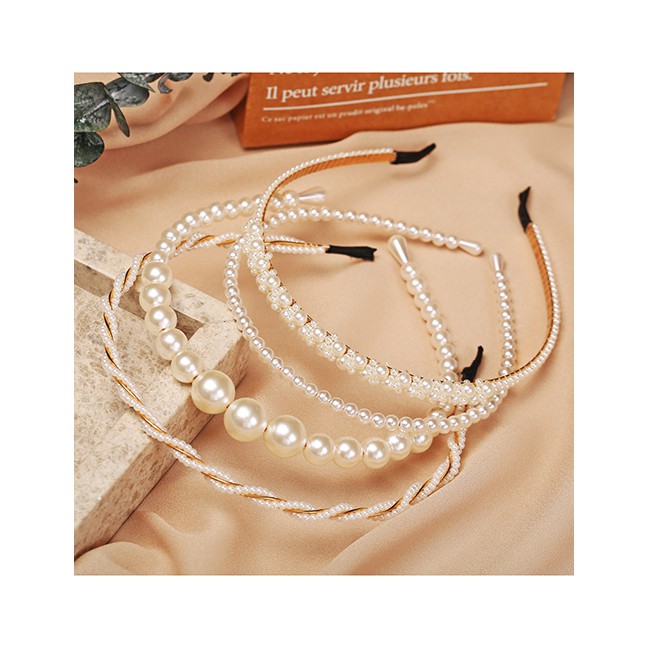 LRC Bando Fashion Winding Pearl Pearl Beaded Alloy Hair Band K70599